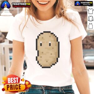 Top Pixelated Potato Ladies Tee featuring a fun, colorful design of pixelated potatoes on a stylish t-shirt.
