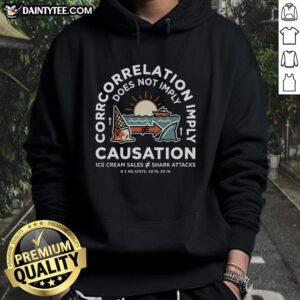 Official Spurious Correlation Does Not Imply Causation Hoodie in black, featuring a witty design for science enthusiasts.
