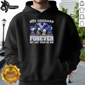 Awesome Peanuts X BYU Cougars Forever Fan hoodie featuring cartoon characters, perfect for any fan, win or lose.