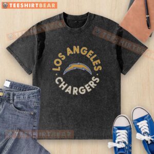 Top Los Angeles Chargers circle washed t-shirt featuring vibrant team colors and logo, perfect for fans and casual wear.