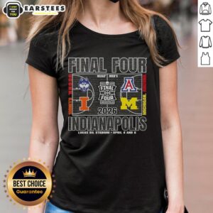 2026 NCAA Final Four Ladies Tee featuring Lucas Oil Stadium in Indianapolis, April 4 and 6 event details.