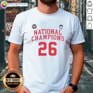 UConn Huskies NCAA Division I Men's Basketball 2026 National Champions T-Shirt featuring team logo and championship design.