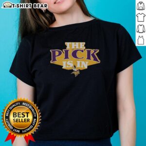 Top Minnesota Vikings Pick Is In ladies tee featuring bold team colors and logo, perfect for female fans.