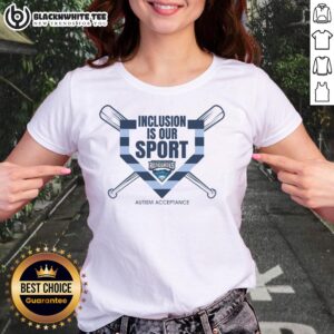 Awesome Inclusion Is Our Sport Autism Acceptance Ladies Tee showcasing a vibrant design promoting autism awareness.