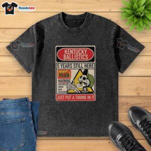 Premium KB 5 Years Anniversary Washed T-Shirt featuring a playful design with a thumb print illustration.