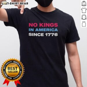 Retro Jamie Lee Curtis 'No Kings In America Since 1776' T-shirt design featuring bold typography and vintage style.