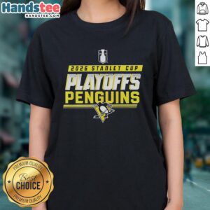 Premium Pittsburgh Penguins NHL 2026 Stanley Cup Playoffs ladies tee featuring team logo and stylish design.