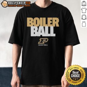 Top Purdue Boilermakers NCAA Basketball Boiler Ball Text Stack T-Shirt featuring vibrant team colors and logo design.