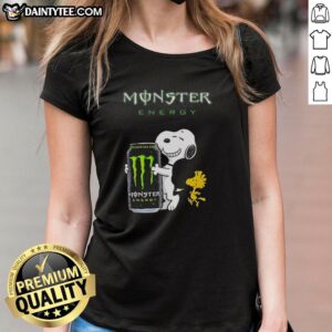 Top Snoopy and Woodstock X Monster Energy ladies tee featuring vibrant graphics and a stylish design perfect for casual wear.