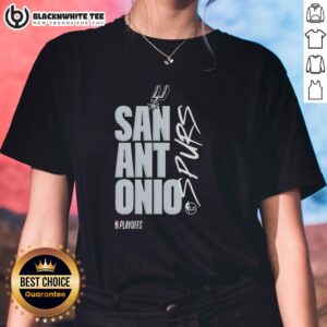 Alt Text: Nice San Antonio Spurs Playoff Logo Ladies Tee featuring vibrant team colors and stylish design for fans.