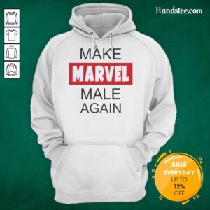 Stylish 'Make Marvel Male Again' hoodie featuring bold graphic design, perfect for fans of superhero culture and fashion.