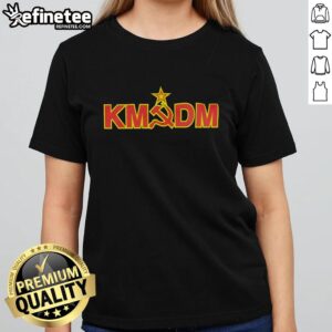 Premium KMFDm Hammer And Sickle ladies tee featuring the iconic Communist Party symbol in stylish design.