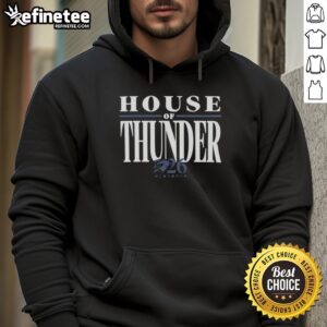Alt Text: Fan wearing a Hot OKC Thunder Game 1 Playoff hoodie, showcasing team spirit during an exciting basketball match.