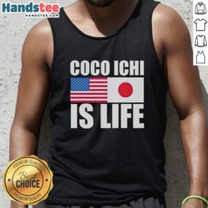 Original Coco Ichi Is Life tank top featuring American and Japan flags, perfect for casual wear and cultural pride.