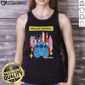 Cute Stitch-like Dollar General USA flag tank top featuring a vibrant patriotic design, perfect for summer wear.
