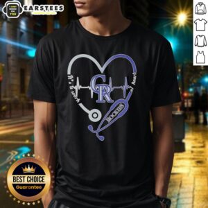 Hot Colorado Rockies Stethoscope Heartbeat T-Shirt showcasing a heart design, perfect for healthcare fans and Rockies supporters.