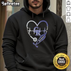 Alt Text: Cozy hoodie featuring a heart-shaped stethoscope design, celebrating the spirit of the Colorado Rockies.