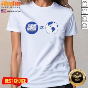 Nice New York Giants Nation vs. The World ladies tee, featuring vibrant team colors and stylish design for fans.