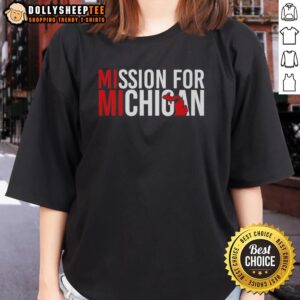 Official Mission for Michigan Ladies Tee featuring a stylish design in vibrant colors, perfect for casual wear and team spirit.