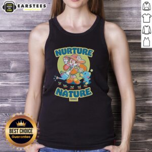 Alt Text: Cute cream rabbit and hedgehog design on a vintage Earth Day Chao Garden tank top, perfect for eco-conscious fans.