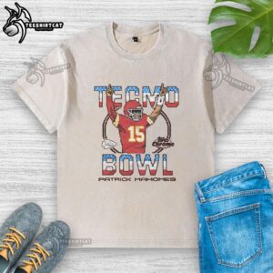 Good Tecmo Bowl X Topps Chrome Chiefs Patrick Mahomes washed t-shirt featuring vintage design and vibrant colors.