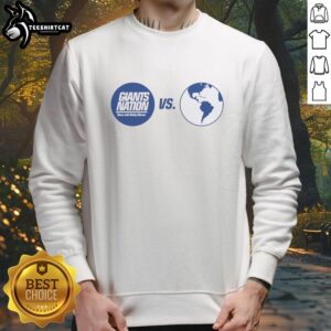 Top Giants Nation Show with Bobby Skinner featuring Earth sweatshirt design, showcasing fan merchandise and team spirit.