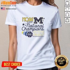2026 NCAA Men's National Champions Michigan Wolverines Basketball ladies tee shirt featuring team colors and logo.