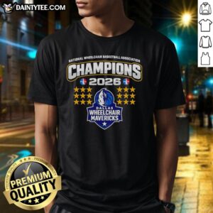 2026 Dallas Wheelchair Mavericks Champions T-Shirt for National Wheelchair Basketball Association fans, featuring team logo.