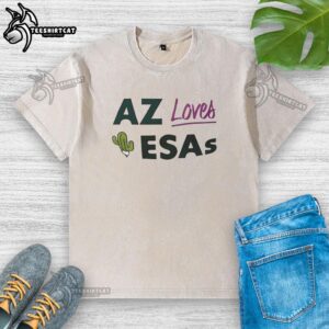 Alt Text: Original Az Loves Esas washed t-shirt in soft fabric with vibrant graphic design, perfect for casual wear.