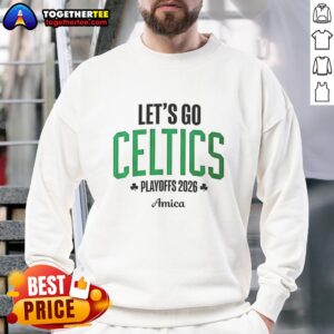 Awesome Boston Celtics Playoffs 2026 Amica sweatshirt featuring vibrant team colors and logo, perfect for fans.
