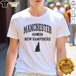 Premium Manchester New Hampshire Est 1810 varsity t-shirt in navy blue, showcasing a classic collegiate design.