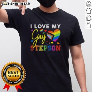 Good I Love My Gay Stepson LGBT Pride T-Shirt featuring vibrant colors and a heartwarming design celebrating LGBTQ+ love.
