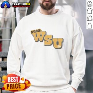 Alt Text: Premium Wichita State Est. 1895 gold sweatshirt featuring university logo and classic crewneck design.