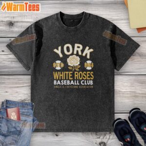 Nice York White Roses Baseball Club Estd 1884 washed t-shirt featuring a vintage logo and soft fabric design.