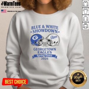 Pretty blue and white Georgetown Eagles Spring Game 2026 sweatshirt displayed on a hanger.