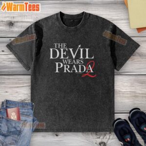 Official The Devil Wears Prada 2 logo on a washed t-shirt, perfect for fans of the iconic fashion film.