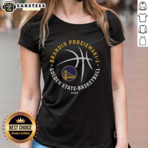 Alt Text: Awesome Brandin Podziemski Golden State Warriors player ball ladies tee featuring vibrant team colors and logo.