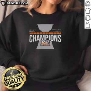 Nice Kansas City Mavericks 2026 Brabham Cup Champions trophy sweatshirt featuring team colors and logo.