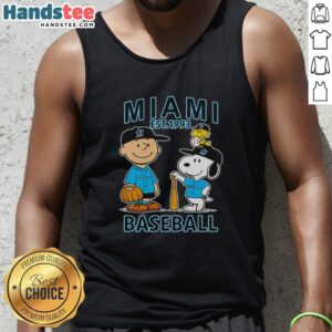 Alt Text: Good Charlie Brown Snoopy and Woodstock wearing Miami Marlins baseball jersey tank top, established 1993.