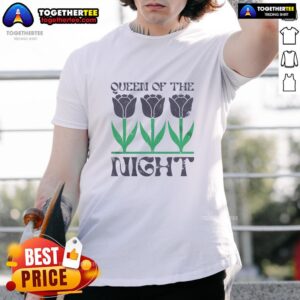 Alt Text: Awesome Queen Of The Night Black Tulips T-Shirt featuring stunning floral design on a stylish black tee.