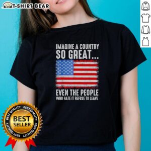 Retro ladies tee featuring an American flag and the slogan about a country so great, perfect for patriotic women.