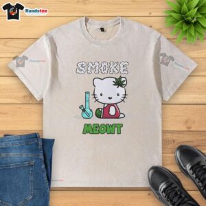 Official Smoke Meowt Hello Kitty washed t-shirt featuring a cute graphic design and relaxed fit for casual wear.