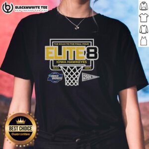 Good Iowa Hawkeyes Elite 8 tee showcasing 2026 NCAA Men's Tournament journey to the Final Four for fans.
