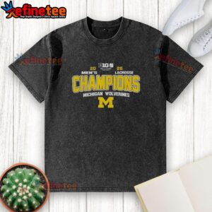 Original NCAA Michigan Wolverines 2026 Big 10 Men's Lacrosse Tournament Champions washed t-shirt in navy blue.