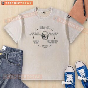 Official 'How To Do Communism' t-shirt featuring Karl Marx, promoting a new communist utopia with a stylish washed design.