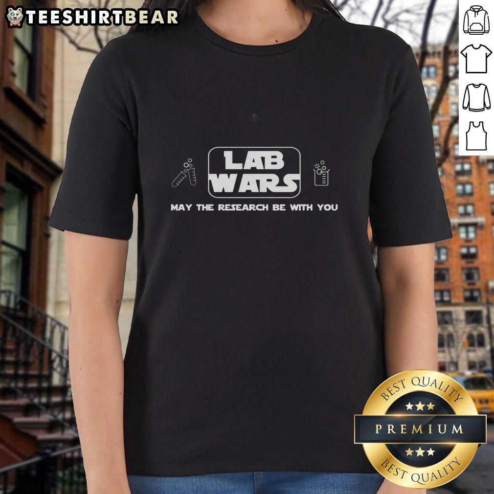 funny-chemistry-lab-wars-may-the-research-be-with-you-ladies-tee Funny Chemistry Lab Wars tee for women, featuring 'May the Research Be With You' design, perfect for science lovers.