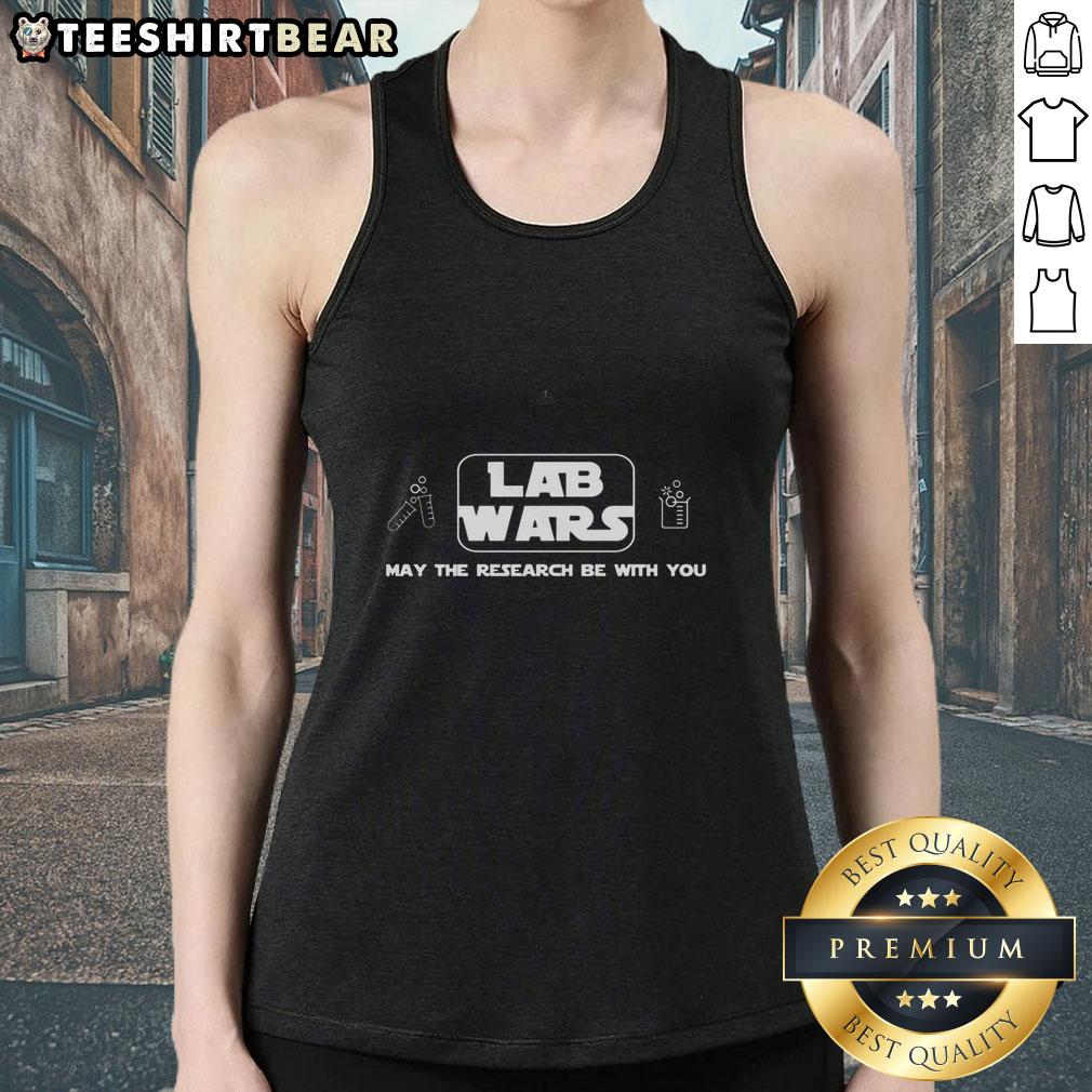 funny-chemistry-lab-wars-may-the-research-be-with-you-tank-top Funny Chemistry Lab Wars tank top featuring 'May The Research Be With You' design, perfect for science enthusiasts.