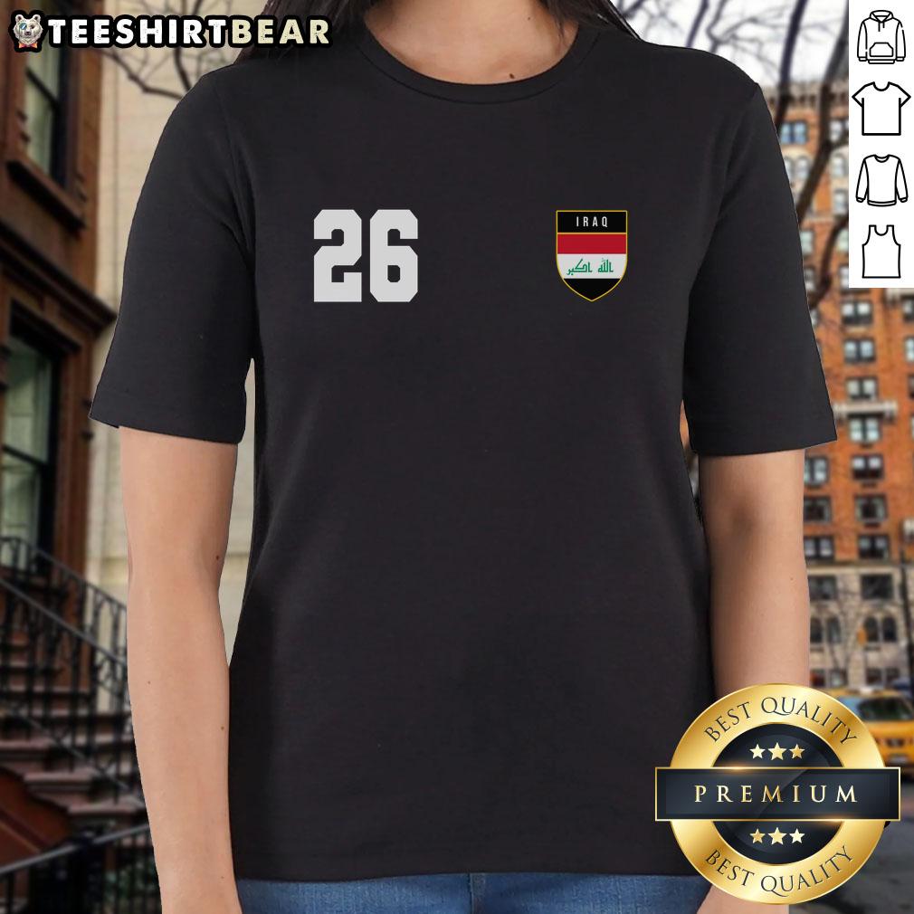 funny-iraq-nation-football-soccer-26-jersey-ladies-tee Funny Iraq Nation Football Soccer 26 Jersey Ladies Tee featuring a playful design for soccer fans.