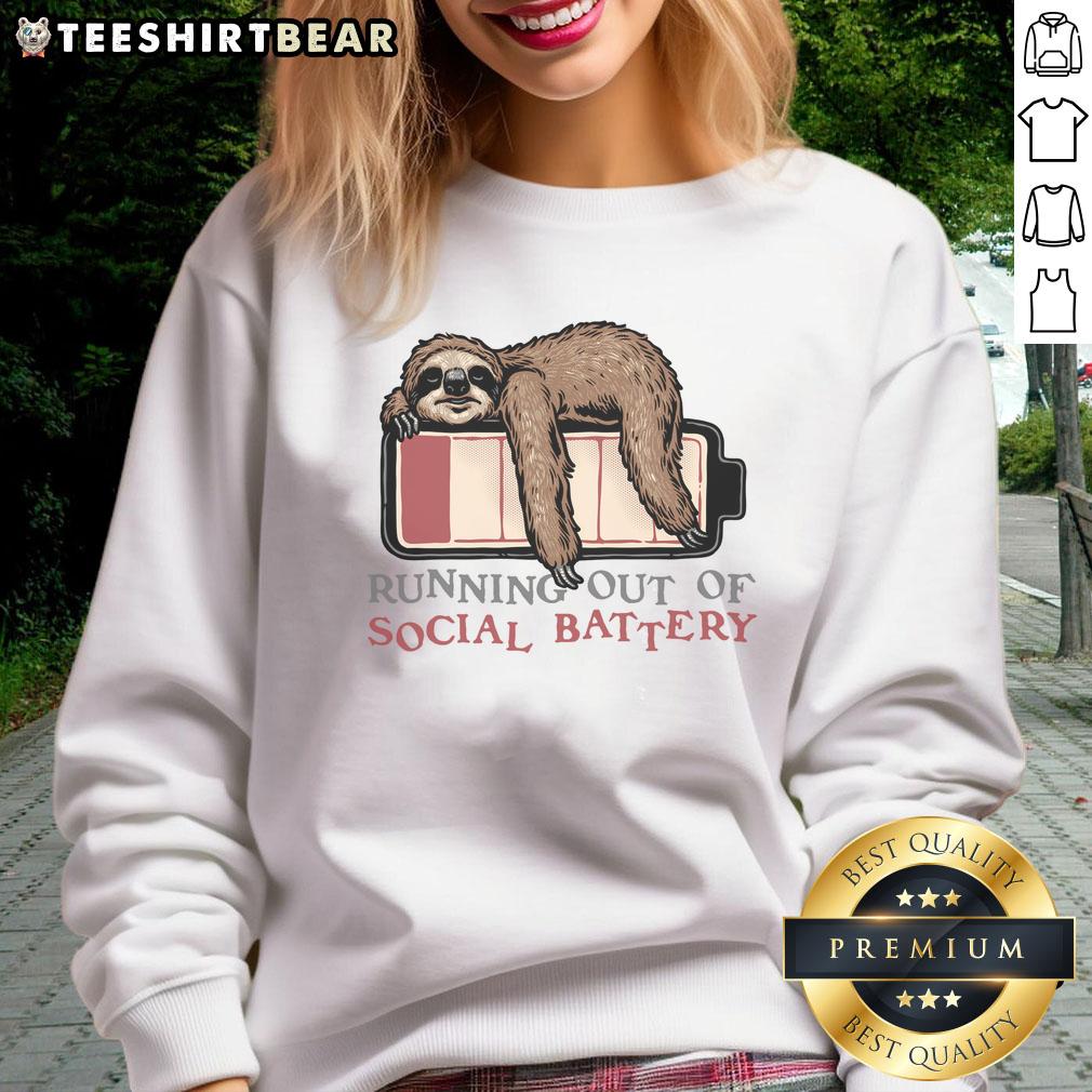 funny-running-out-of-social-battery-sweatshirt Funny Running Out Of Social Battery Sweatshirt design featuring a humorous graphic and cozy fit for introverts.