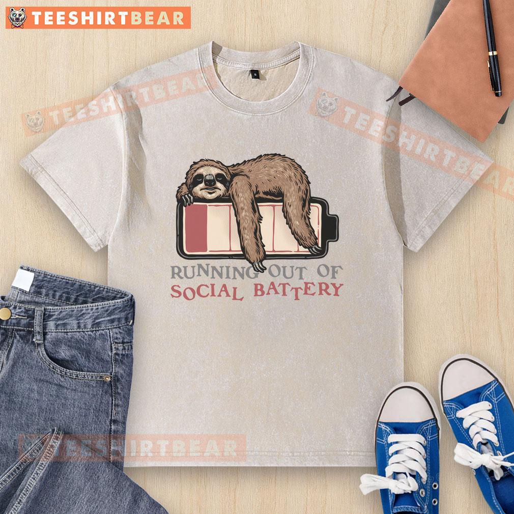funny-running-out-of-social-battery-washed-t-shirt Funny running out of social battery washed t-shirt featuring a quirky design for introverts and humor lovers.